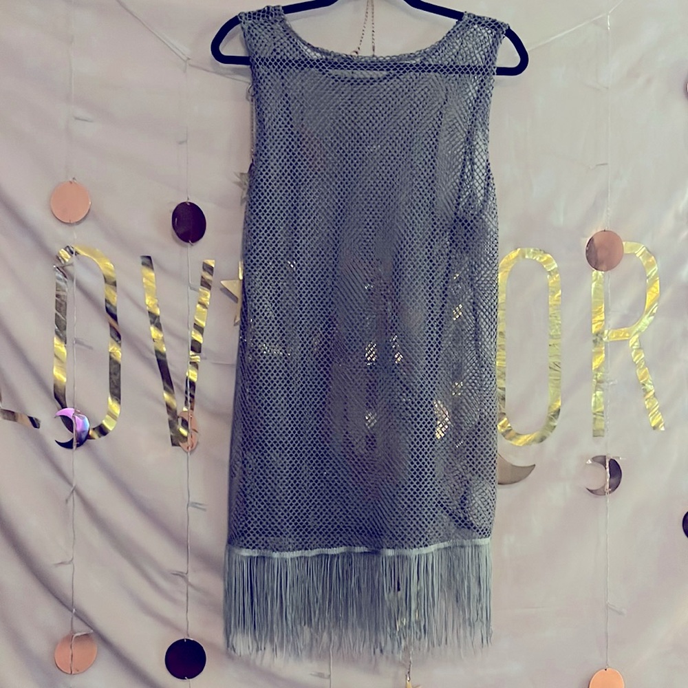 Silver Fringe Bathing suit cover up